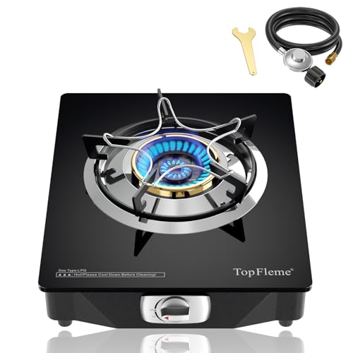 TopFleme 1 Burner Propane Stove Black 13,600 BTU Outdoor Camping Cooker with Auto-Ignition