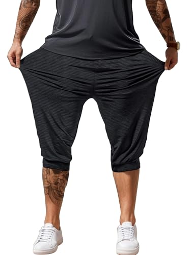 Men's Black Large Capri Jogger Pants - 3/4 Length Sports Shorts