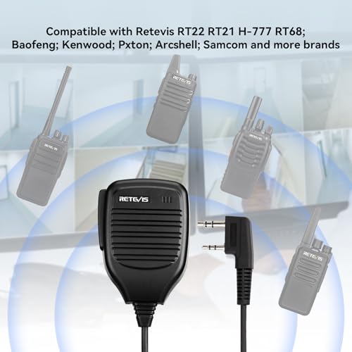 Retevis 10 Pack Shoulder Microphone for Walkie Talkies with Kevlar Cord - Universal Compatibility