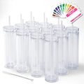 24 Pack Clear Reusable Acrylic Tumblers with Lids & Straws - 16oz Double Wall