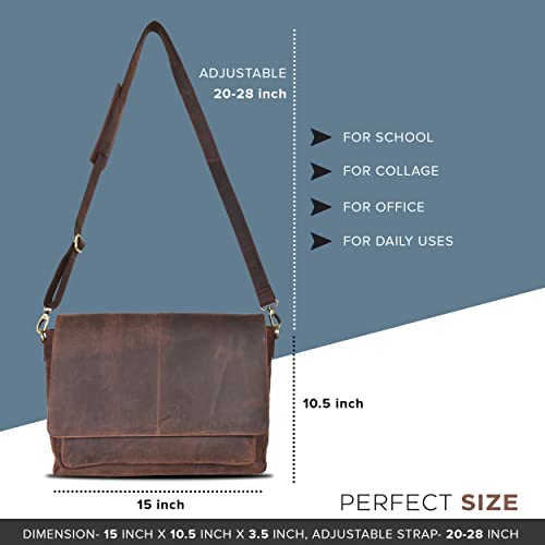 Oak Leathers Walnut Leather Laptop Messenger Bag with Diary - Unisex Office Crossbody Briefcase