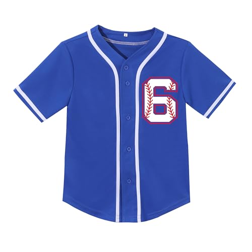 Kids Birthday Boy Baseball Jersey - 6th Blue 6 Years Personalized Party Outfit