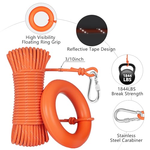 Tresbro 23 Inch Boat Safety Throw Ring with 50FT Lifesaving Rope & Reflective Strip