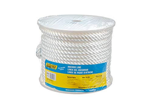 Seachoice 1/2 Inch x 200 Ft White Nylon Anchor Line Rope - 3-Strand Twisted, Galvanized Steel Thimble