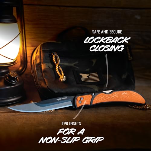 Outdoor Edge RazorBone Replaceable Blade Folding Hunting Knife - Blaze Orange, Camo Sheath, 6 Blades