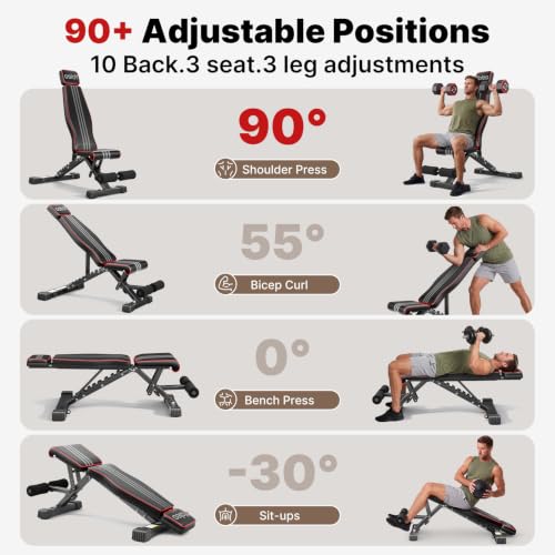 YOLEO XL Adjustable Weight Bench - 827LB Capacity, Foldable & Space Saving