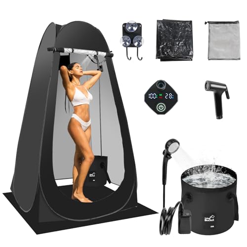 G2 GO2GETHER Black Pop Up Shower Tent for Camping with Rechargeable 6000mAh Shower