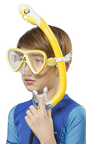 Kids Snorkeling Mask and Dry Snorkel Set - Yellow/White, Ocean Junior