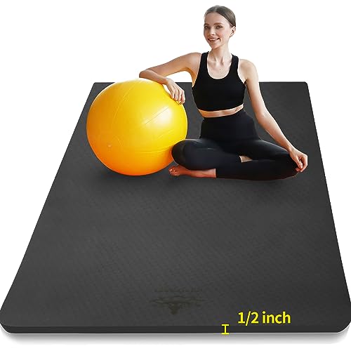 Large Black TPE Yoga Mat 6x4 Feet Extra Thick Non-Slip for Yoga Pilates Home Gym