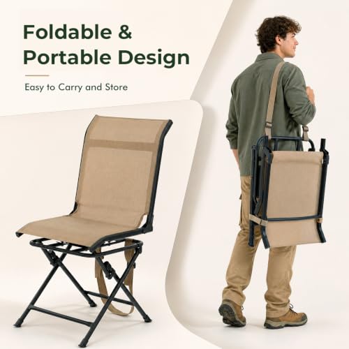 Brown Hunting Chair with Swivel Base - 360° Silent Folding Blind Seat, Waterproof & Portable, Without Armrest