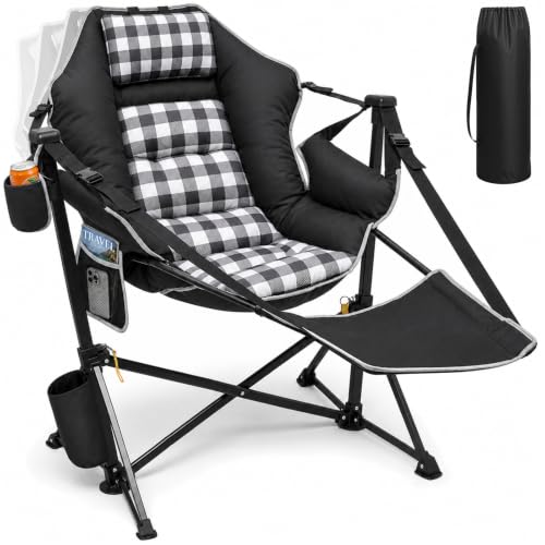 ZENPETIO Heavy-Duty Camping Chair with Footrest & Thick Cushion Black & Grey – Supports 500 lbs