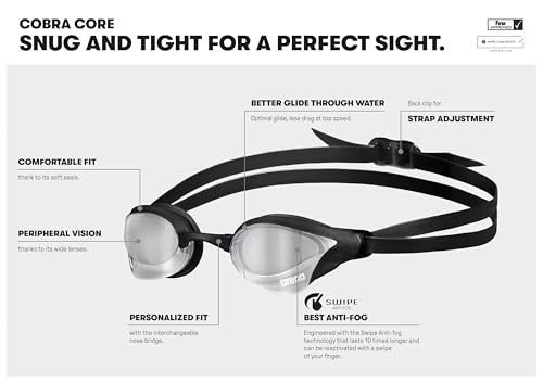 Arena Unisex Cobra Core Swipe Anti-Fog Racing Swim Goggles - Violet/Coral Mirror