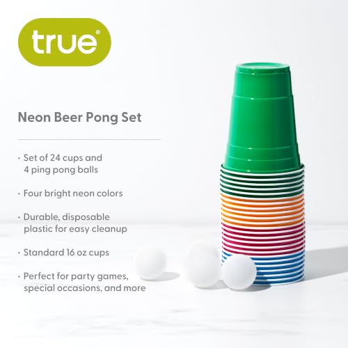 Neon Beer Pong Set with 24 Multicolor Cups & 4 Ping Pong Balls - Party Game