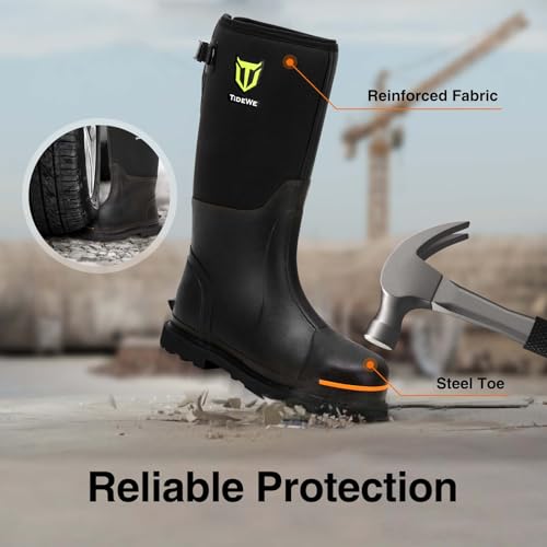 Men's Waterproof Rubber Work Boots with Steel Toe & Shank - Black, Size 12