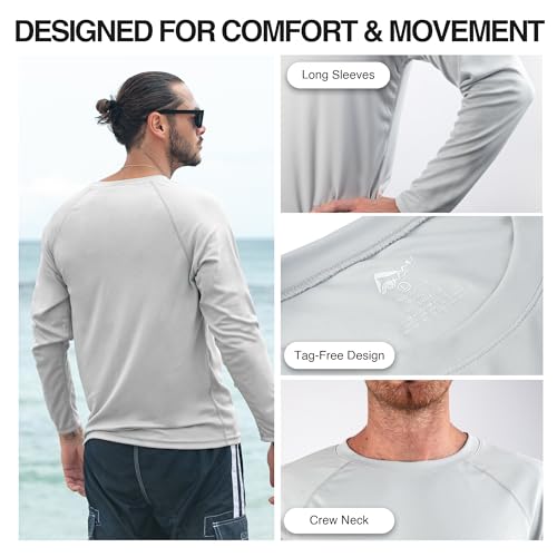 Men's Long Sleeve Swim Shirt - Quick-Dry Rash Guard UPF 50+ XX-Large Gray
