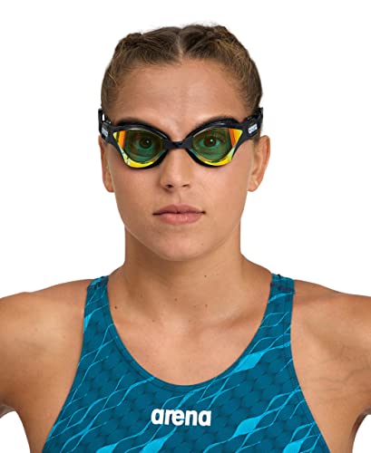 ARENA Unisex Adult Cobra Tri Swimming Goggles Yellow/Copper/Black Anti-Fog Wide Vision Mirror Lens