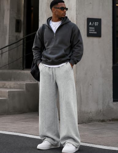 Men's Baggy Fleece Lounge Sweatpants - Wide Leg, Large, Grey