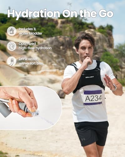 Zelvot Running Vest with 1L Water Bladder - Black, Medium-Large