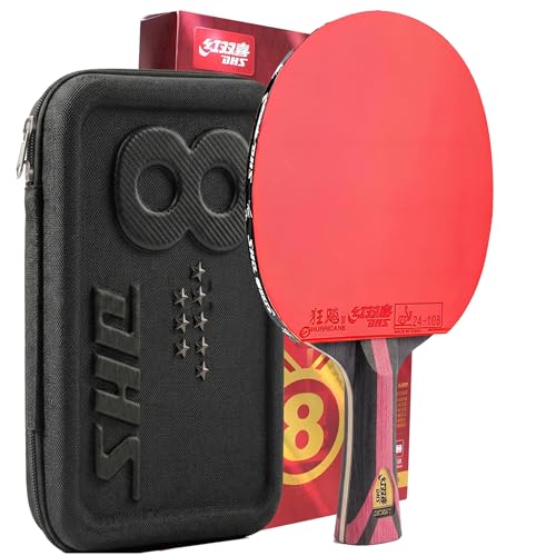 DHS Red Hurricane 3 High Spin & Speed Ping Pong Paddle 3 15/16" Flared Handle