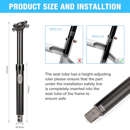 Bike Dropper Seat Post 27.2mm 125mm Travel - Adjustable Mountain & Gravel Bike Post - 30.9mm Variation