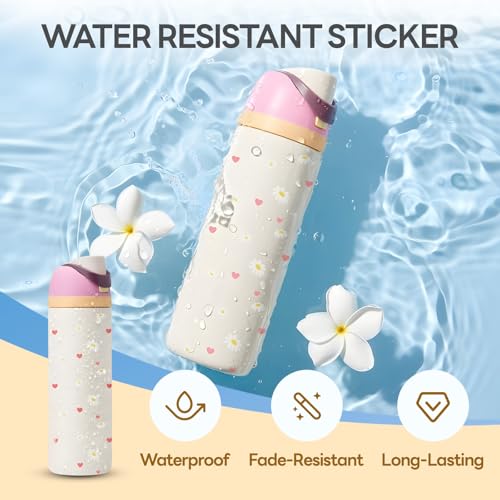 4PCS Waterproof Daisy Stickers for Owala Water Bottle - Colorful Floral Print, 24 OZ