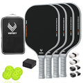 Grey Pickleball Paddles Set of 4 - USAPA Approved Carbon Fiber Surface, Lightweight 14mm PP Honeycomb Core for Beginners
