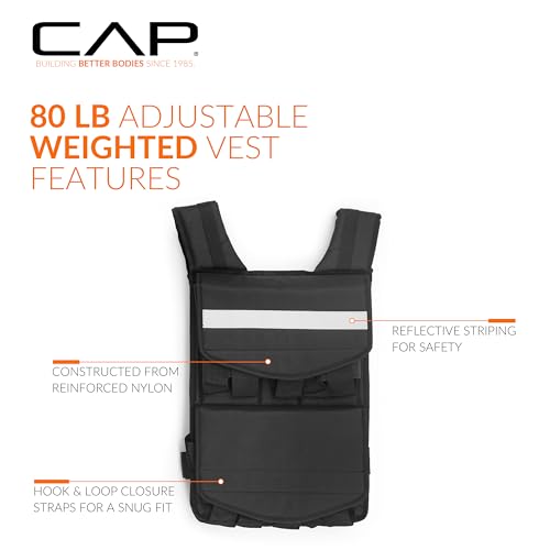 CAP Adjustable Weighted Vest 80 lbs for Strength Training & Cardio Fitness
