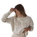 Oversized Wifey Sweatshirt for Newlywed Bride - Medium Beige Cozy Embroidered Champagne Crewneck