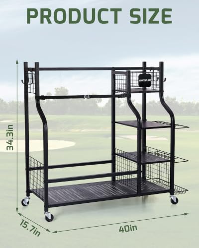 Logicexplore 2 Golf Bag Storage Organizer Rack with Rolling Wheels - Heavy-Duty Metal Garage Golf Gear Holder