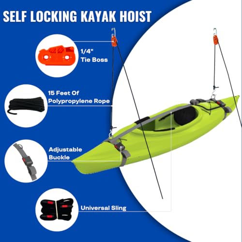 Kayak Ceiling Storage Hoist System - Heavy Duty Overhead Garage Rack