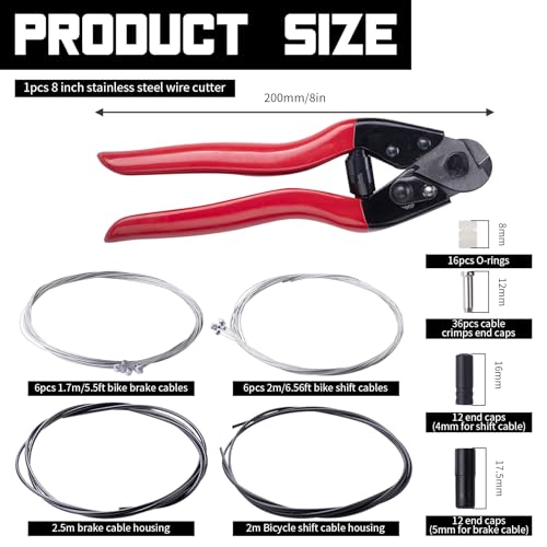 87Pcs Bicycle Brake & Shift Cable Kit with Stainless Steel Cutter and Accessories