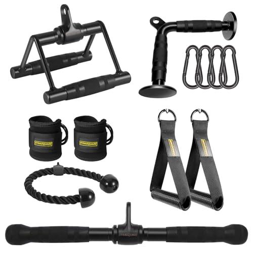 DYNASQUARE Black Heavy Duty Steel Cable Machine Attachments Set for Home Gym