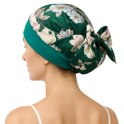 Lightweight Chemo Headwear for Women with Floral Green Head Scarf - Silky Soft Turban