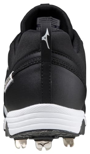 Mizuno Men's Ambition 2 Baseball Cleats - 9-Spike Metal Shoe, Black/White, Size 7