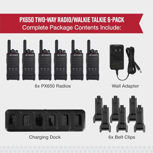 COBRA PX650 BCH6 6-Pack Business Walkie Talkies Rechargeable Long Range 300,000 sq ft