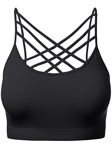 Large-X-Large Women Sports Bra Criss Cross Strappy Wirefree Crop Top