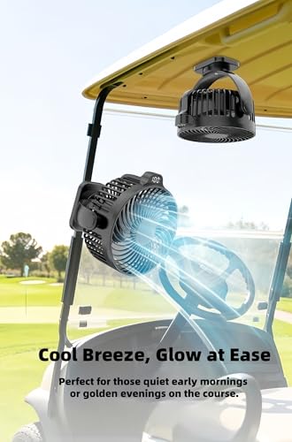 2-Pack Magnetic Golf Cart Fan with LED Display, 12000mAh Rechargeable Portable Fan, Dual Magnet & Light Timer