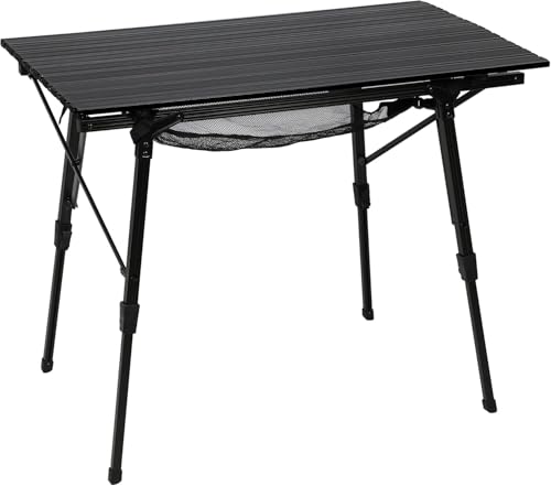 Portal Camping Folding Aluminum Table with Mesh Storage - Black, Large 35.4"L x 20.9"W, Adjustable Height