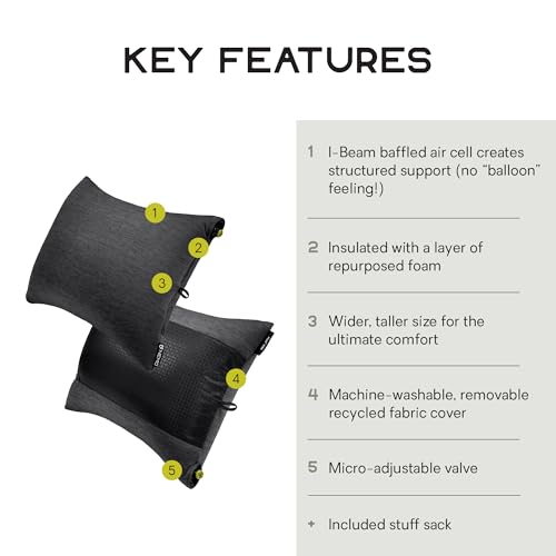 NEMO Fillo King Luxury Camping Pillow Black Pearl/Birch Bud - Travel & Outdoor