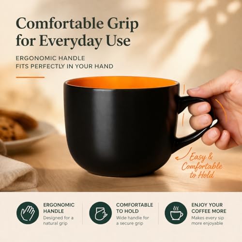 GBhome Jumbo Soup Mug Set of 4 with Handles - 24 Oz Large Ceramic Cups, Mix Variation