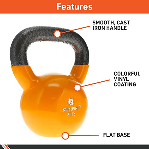Cast Iron Vinyl Coated Kettlebell for Strength Training - Multiple Weights