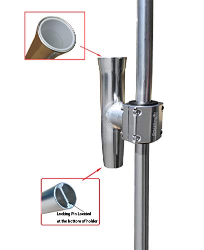 Vertical & Horizontal Adjustable Boat T-Top Rod Holder Clamp-On - Silver Aluminum, Degree Rotatable - Fits 1-2 Inch Pipes