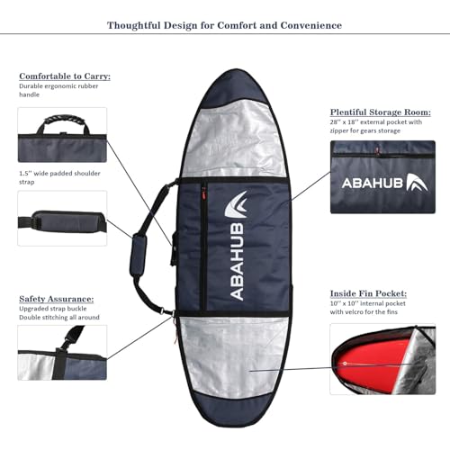 Surfboard Travel Bag 6'0-10'0 Foam Padded Cover with Gear Pocket