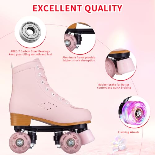 Pink Purple Light Up Roller Skates for Girls Women, 37-US Youth 6
