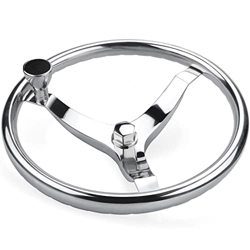 Marine Stainless Steel Boat Steering Wheel 13.5 Inch with 3 Spokes & Nut - SeaStar & Verado Compatible