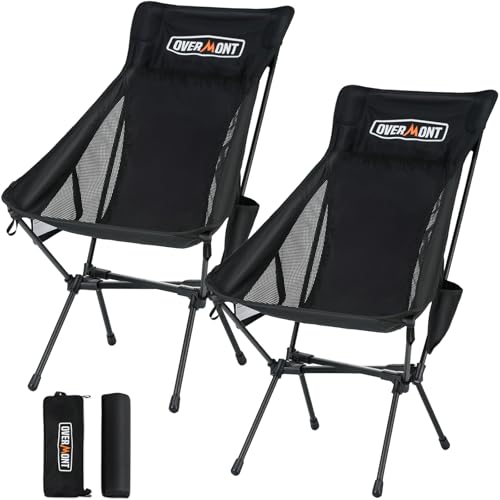 Overmont Black Highback Heavy-Duty Camping Chairs 2-Pack - Supports 440lbs, Portable Folding Outdoor Seats