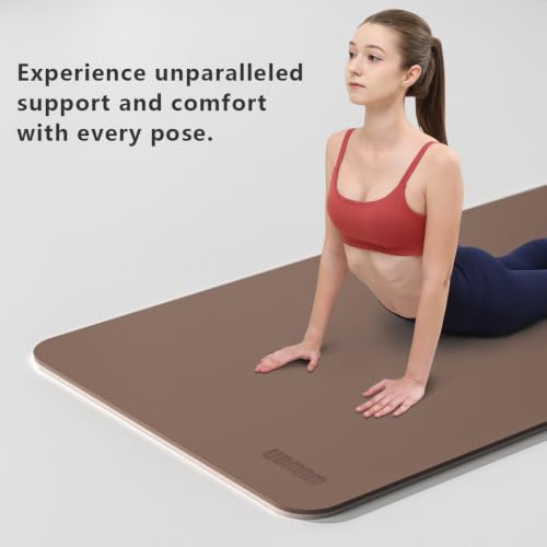 Milky Coffee Yoga Mat 80cm Wide, 8mm Thick Exercise Mat with Carry Strap