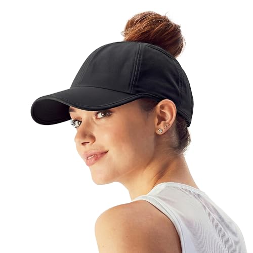 Women's Active High Bun Baseball Cap - Black - Sporty Hair-Friendly Hat