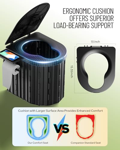 Portable Camping Toilet with Privacy Tent & Liquid Waste Gel - Black & Green