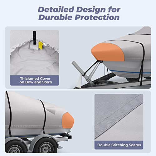 RVMasking 20-22 ft Boat Cover with Motor Cover, Gray, Reinforced 1400D, Windproof